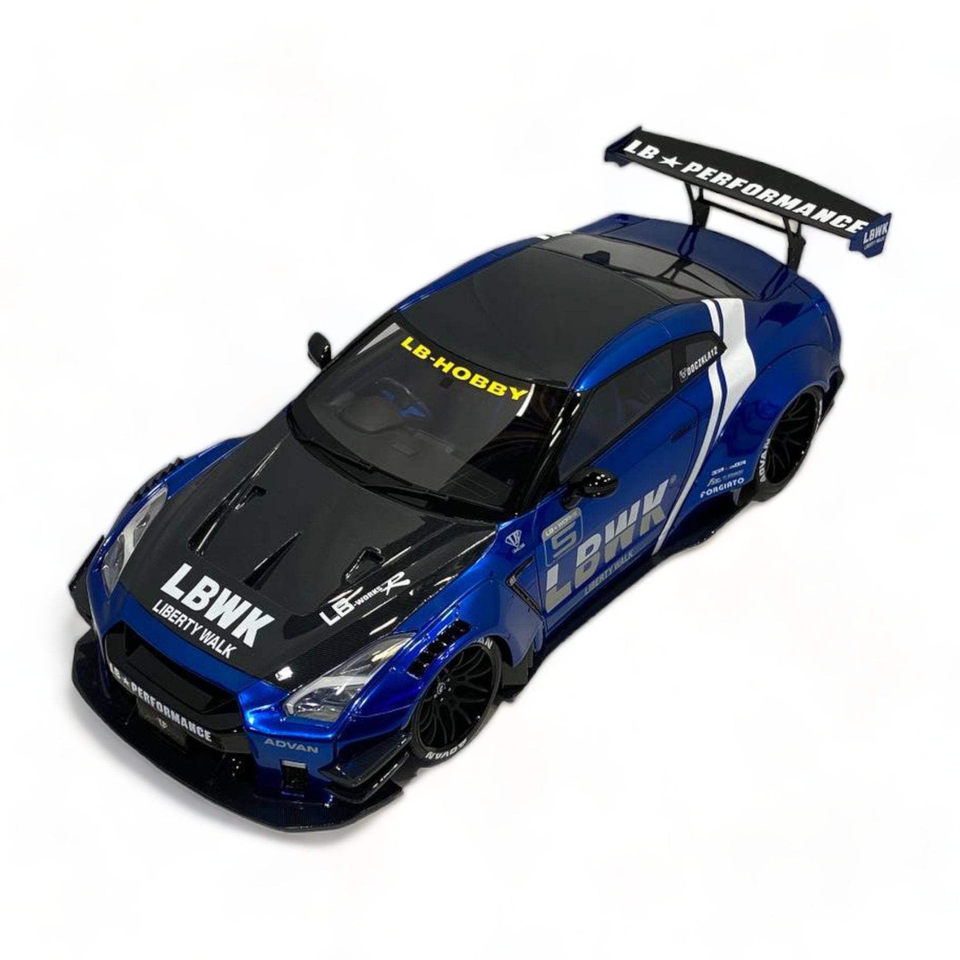 Nissan GT-R R35 LBWK LB*Performance Chrome Blue/Carbon by Onemodel 1/18|Sold in Dturman.com Dubai UAE.