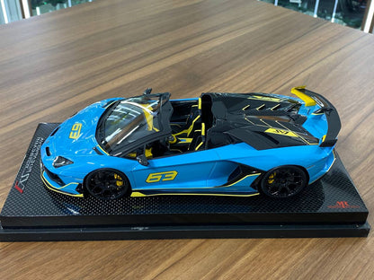1:18 Resin Model – MR Collection Lamborghini Aventador Roadster SVJ #63 – Blue/Yellow – 1 of 1