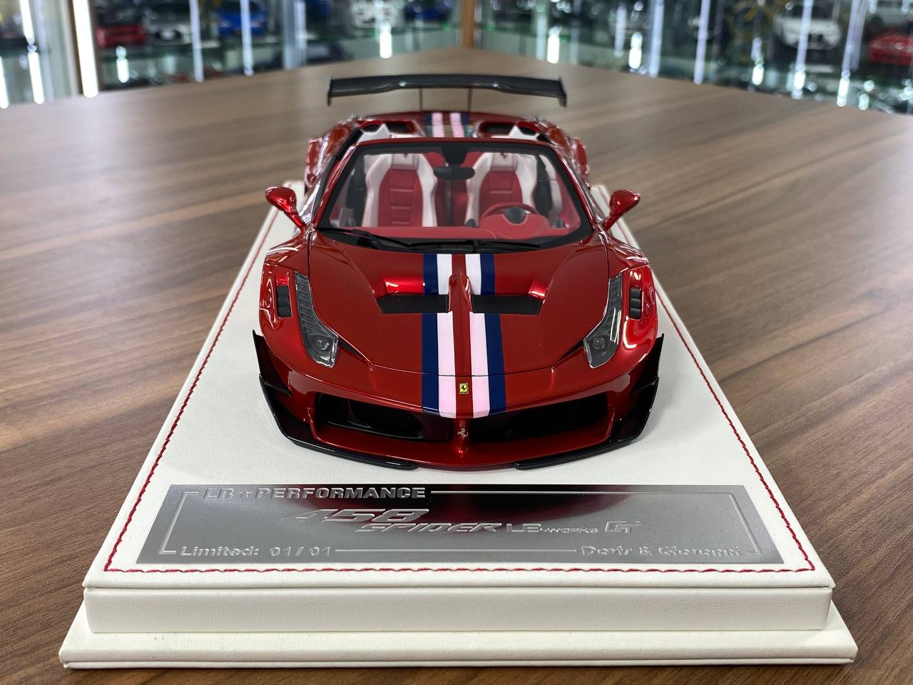 1:18 Resin Davis & Giovanni Ferrari 458 Spider GT LB Works Candy Red / French Stripe 7 – Limited 1 of 1