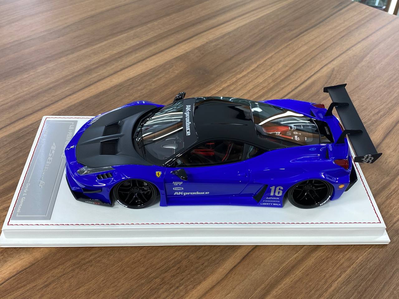 1/18 Resin Model – Ferrari 458 GT LB WORKS | Davis & Giovanni |Metallic Blue with Matt Carbon Bonnet