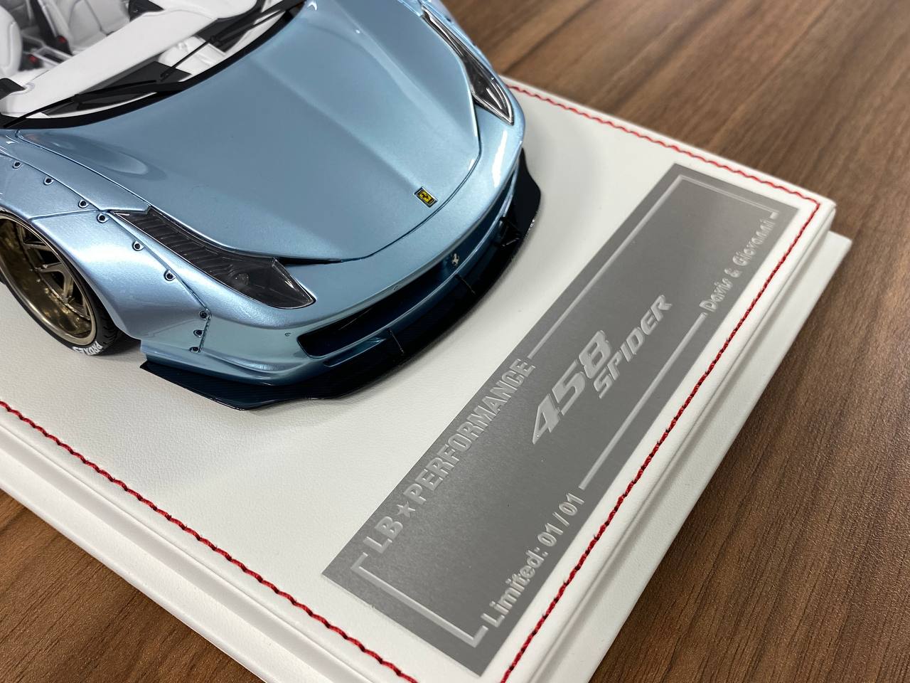 1/18 Resin – Ferrari 458 Spider GT LB Works | Davis & Giovanni | Ice Blue Metallic | 1 of 7
