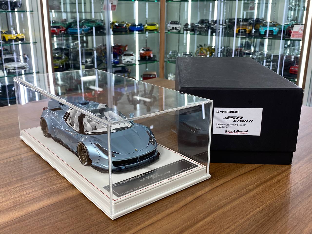 1/18 Resin – Ferrari 458 Spider GT LB Works | Davis & Giovanni | Ice Blue Metallic | 1 of 11