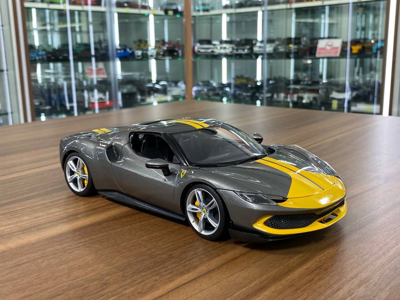 1/18 Bburago Ferrari 296 GTB Assetto Fiorano - Grey/ Yellow Diecast Model