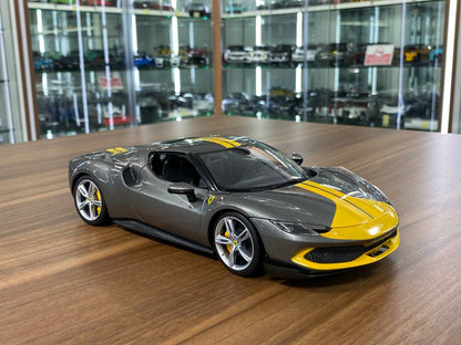 1/18 Bburago Ferrari 296 GTB Assetto Fiorano - Grey/ Yellow Diecast Model