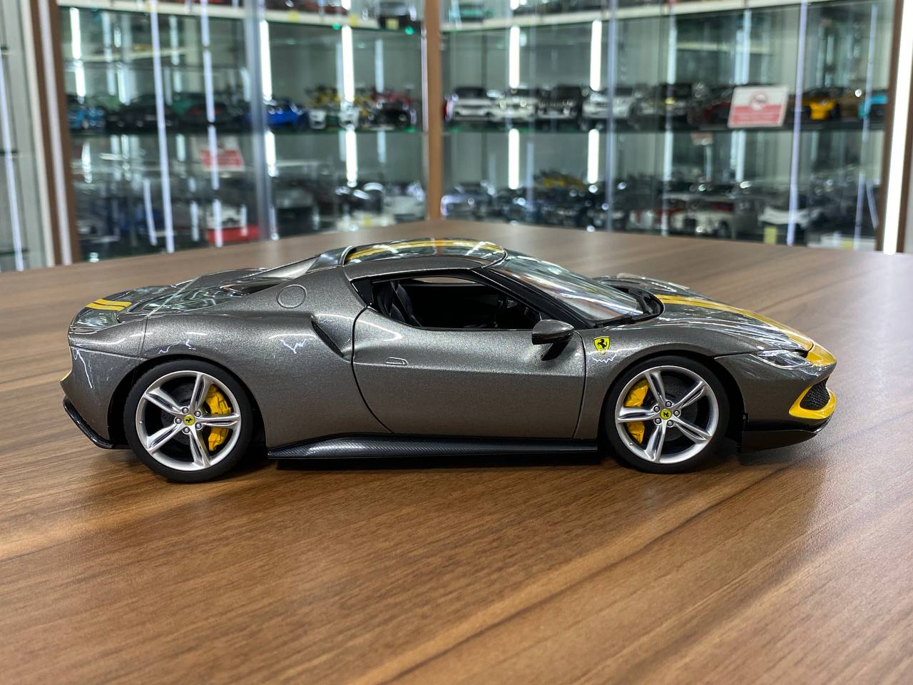 1/18 Bburago Ferrari 296 GTB Assetto Fiorano - Grey/ Yellow Diecast Model