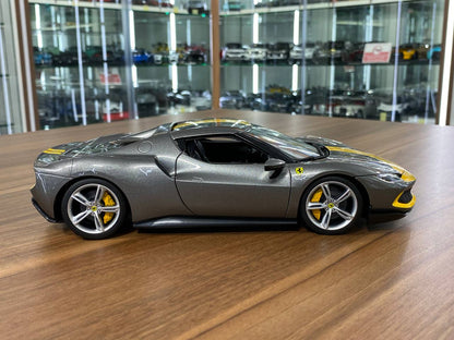 1/18 Bburago Ferrari 296 GTB Assetto Fiorano - Grey/ Yellow Diecast Model