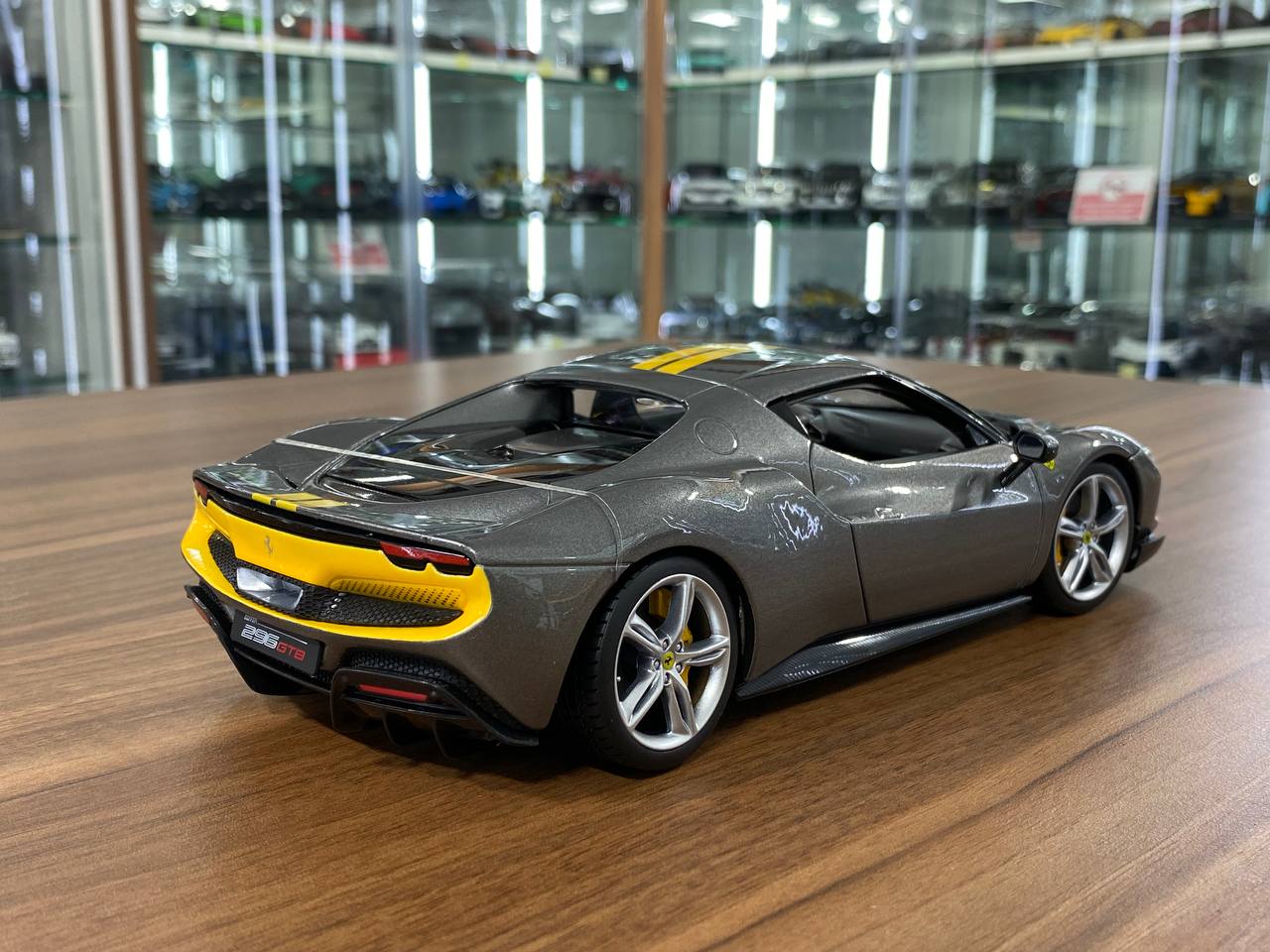 1/18 Bburago Ferrari 296 GTB Assetto Fiorano - Grey/ Yellow Diecast Model