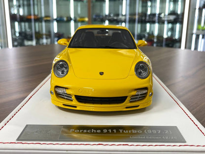 1:18 Resin Porsche 911 Turbo S (997.2) Yellow Exterior with Black Interior Silver Rim Ivy Model