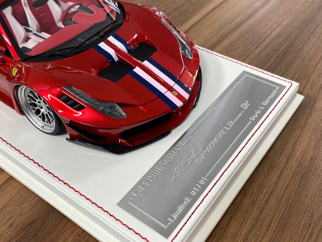 1:18 Resin Davis & Giovanni Ferrari 458 Spider GT LB Works Candy Red / French Stripe 7 – Limited 1 of 1