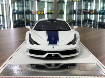 1/18 Resin – Davis & Giovanni Models Ferrari 458 Speciale) White with Metallic Blue Stripe  Limited Edition: 20 pcs