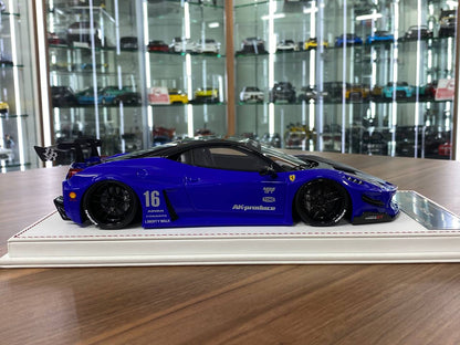 1/18 Resin Model – Ferrari 458 GT LB WORKS | Davis & Giovanni |Metallic Blue with Matt Carbon Bonnet