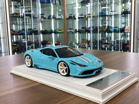 1/18 Resin Davis & Giovanni Ferrari 458 Speciale Tiffany Blue / White, Black Stripe Limited Edition: 20 pcs
