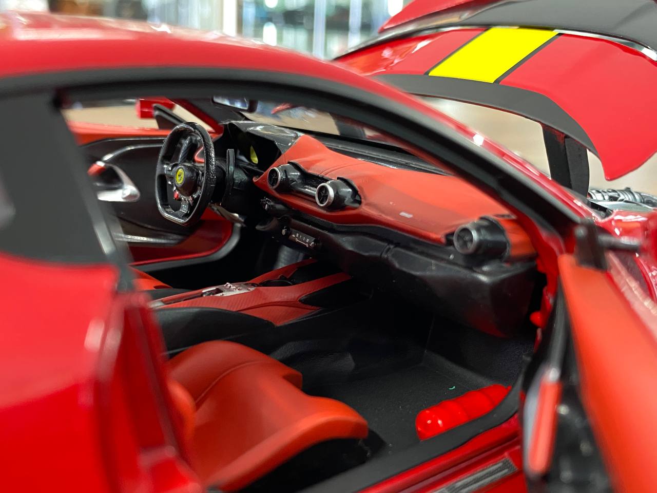 1/18 Diecast Full opening Bburago Signature Series  Ferrari 812 Competizione Red / Yellow stripe