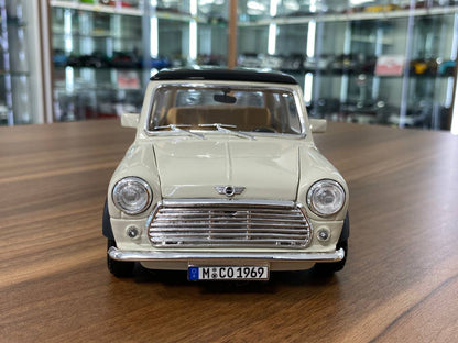 1/18 Diecast 1969 Mini Cooper Beige with Black Top Car Bburago Scale Model Car