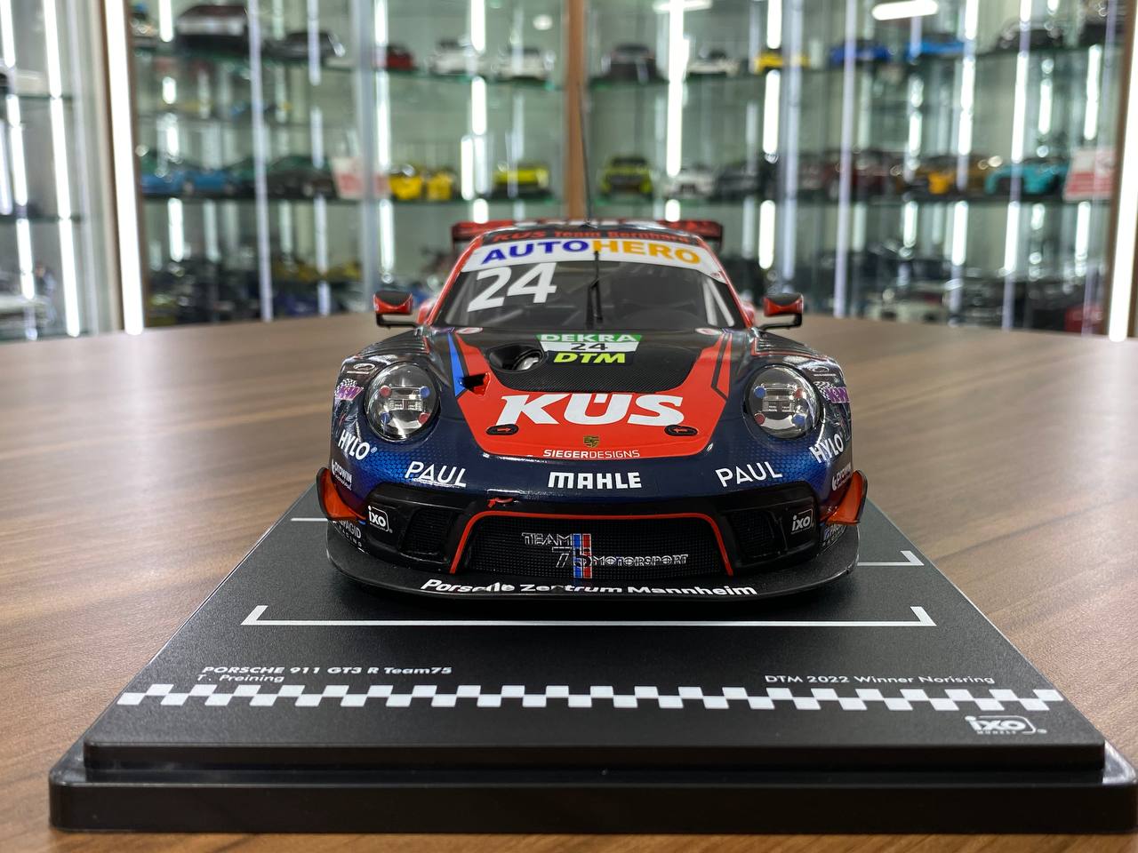 1/18 Diecast ixo Models PORSCHE 911 GT3 R Team75 T. Preining DTM 2022 Winner Norisring Racing blue / Red