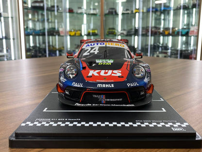 1/18 Diecast ixo Models PORSCHE 911 GT3 R Team75 T. Preining DTM 2022 Winner Norisring Racing blue / Red