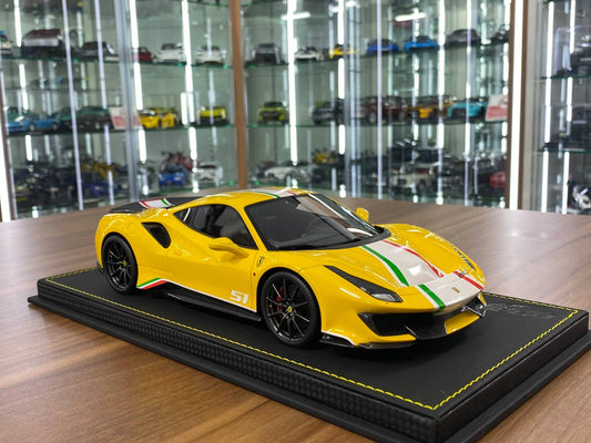 1/18 Resin – BBR Models Ferrari 488 Pista Yellow with Italy Flag Livery  Limited Edition: 168 pcs