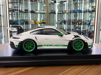 1/12 Resin Porsche 911 GT3 RS – White / Green | Spark Models Dealer Edition | Limited to 300 pcs