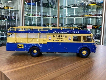 CMC Fiat 642 RN2 Bartoletti, 1957 Maserati Renntransporter [ 1/18 Diecast, Blue/ Yellow]