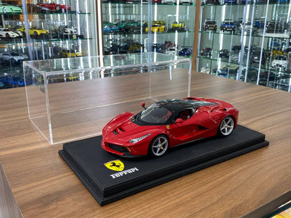 1:18 Acrylic Display Case – Black Leather Base with Ferrari Logo Print