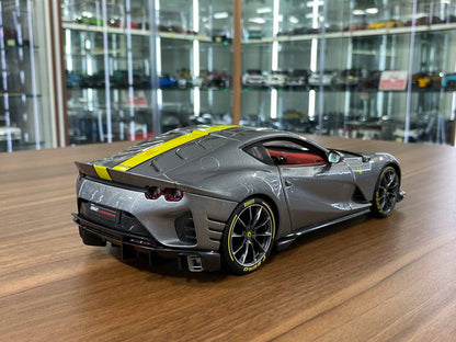 1/18 Diecast Full opening Bburago Signature Series  Ferrari 812 Competizione Grey / yellow stripe