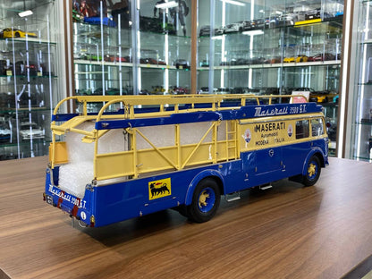 CMC Fiat 642 RN2 Bartoletti, 1957 Maserati Renntransporter [ 1/18 Diecast, Blue/ Yellow]