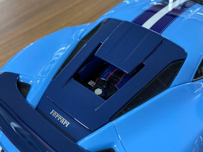 1/18 Resin Model Davis & Giovanni Ferrari F8 Tributo Novitec - Baby blue, blue carbon, white/blue stripe