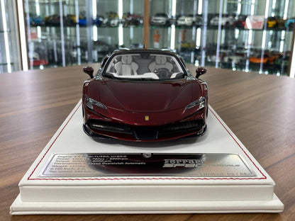 1/18 Davis & Giovanni Ferrari SF90 Stradale Novitec Metallic burgundy, black roof, white rims | Resin | Limited 6 pcs