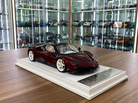 1/18 Davis & Giovanni Ferrari SF90 Stradale Novitec Metallic burgundy, black roof, white rims | Resin | Limited 6 pcs