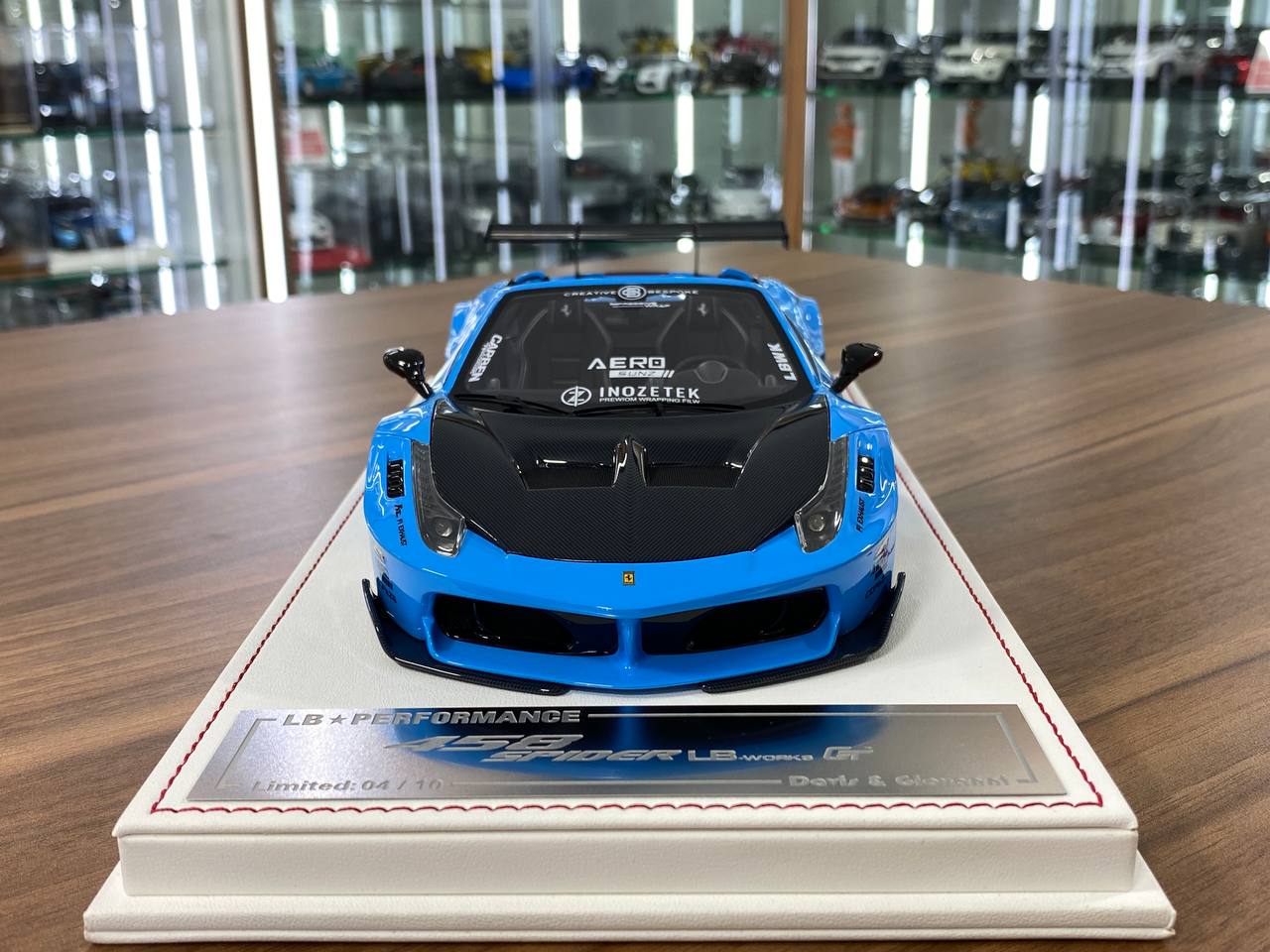 1/18 Resin – Ferrari 458 Spider GT LB Works | Davis & Giovanni | Light blue , carbon bonnet | Limited - 10 pcs