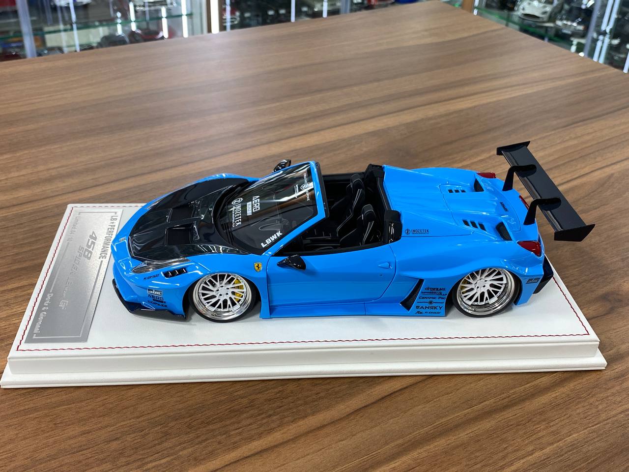1/18 Resin – Ferrari 458 Spider GT LB Works | Davis & Giovanni | Light blue , carbon bonnet | Limited - 10 pcs