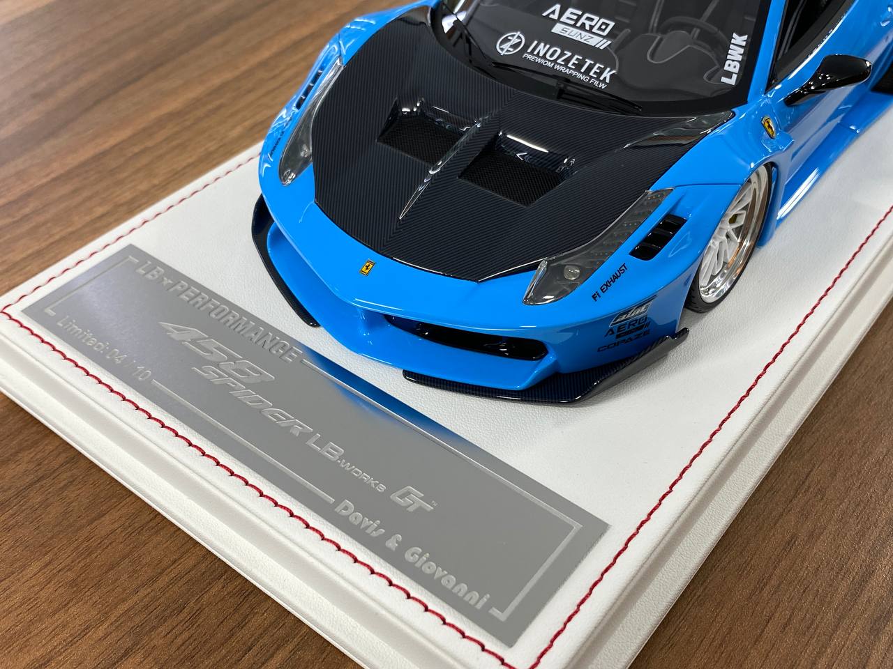 1/18 Resin – Ferrari 458 Spider GT LB Works | Davis & Giovanni | Light blue , carbon bonnet | Limited - 10 pcs