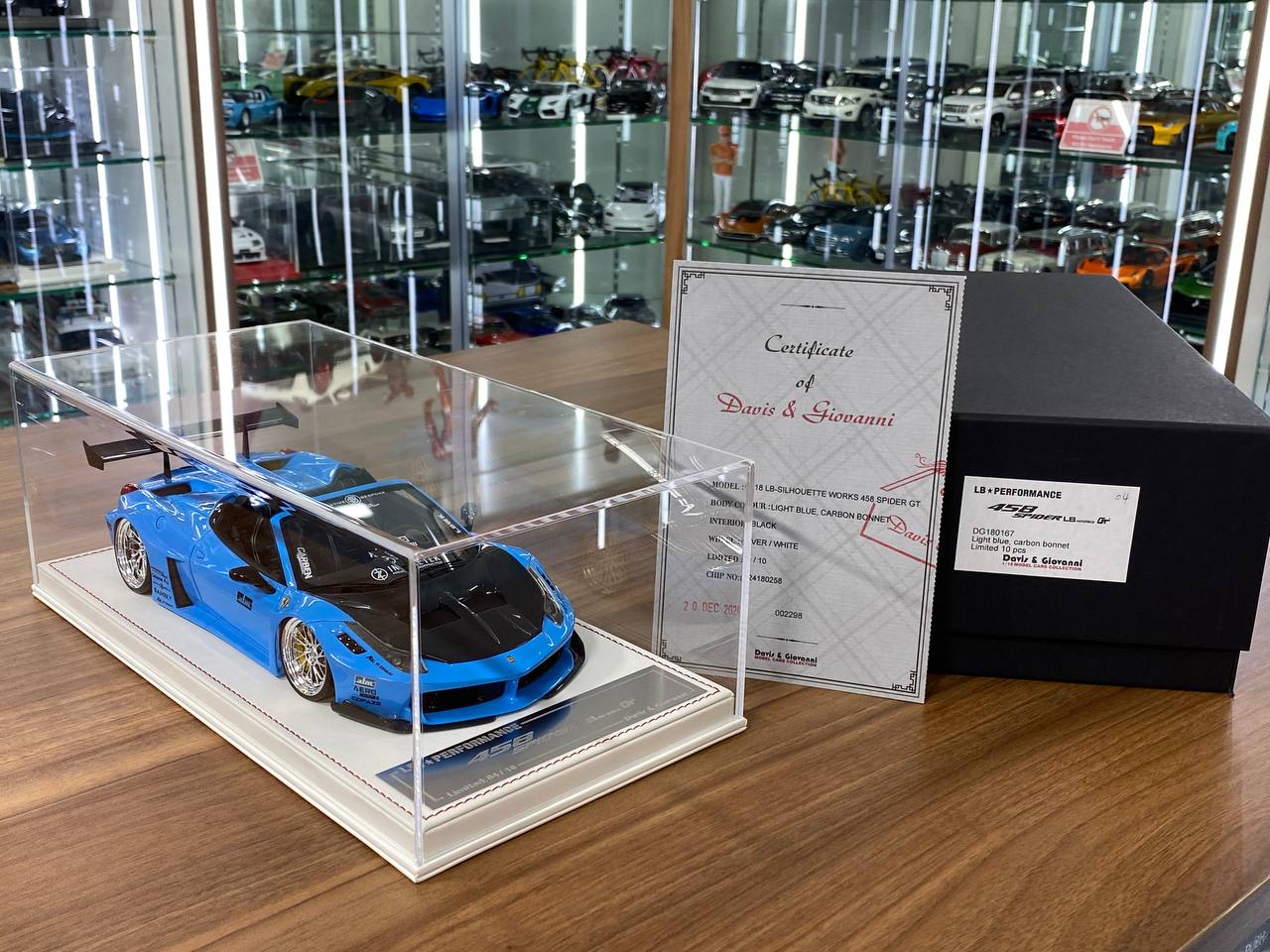 1/18 Resin – Ferrari 458 Spider GT LB Works | Davis & Giovanni | Light blue , carbon bonnet | Limited - 10 pcs