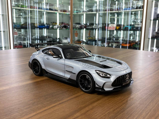 1/18 diecast Norev Dealer Edition Mercedes Benz AMG GT Black Series in high tech silver
