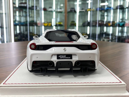 1/18 Resin – Davis & Giovanni Models Ferrari 458 Speciale) White with Metallic Blue Stripe  Limited Edition: 20 pcs
