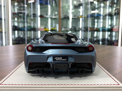 1/18 Resin – Ferrari 458 Speciale | Davis & Giovanni | Azzurro California with Silver / Blue Stripe