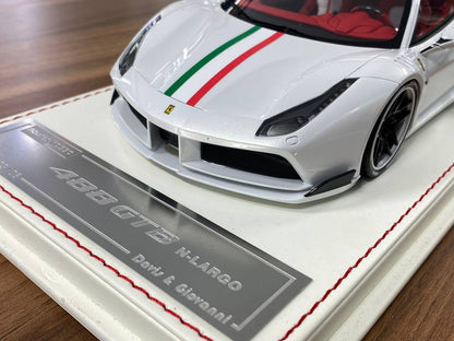 1:18 Resin Model – Davis & Giovanni Ferrari 488 GTB N-Largo – Pearl White Italia Stripe – Limited 6 pcs