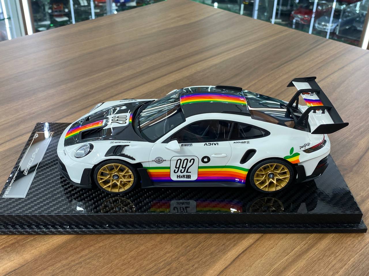 1/18 Resin Model – VIP Models Porsche 911 GT3 RS (992)  White with Apple Decal  Limited Edition: 30 pcs