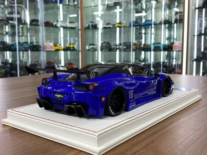 1/18 Resin Model – Ferrari 458 GT LB WORKS | Davis & Giovanni |Metallic Blue with Matt Carbon Bonnet