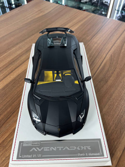★ 1/18 Davis & Giovanni Lamborghini Aventador – Matt Black | One-of-One Exclusive