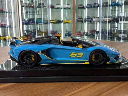 1:18 Resin Model – MR Collection Lamborghini Aventador Roadster SVJ #63 – Blue/Yellow – 1 of 1