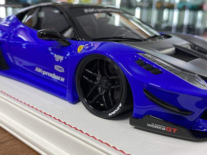 1/18 Resin Model – Ferrari 458 GT LB WORKS | Davis & Giovanni |Metallic Blue with Matt Carbon Bonnet