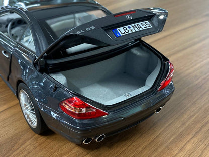 1/18 Diecast Metal Model – Mercedes-Benz SL 55 AMG R230 (2000–2006) | Norev Dealer Edition | Full Opening | Obsidian Black (Grey)