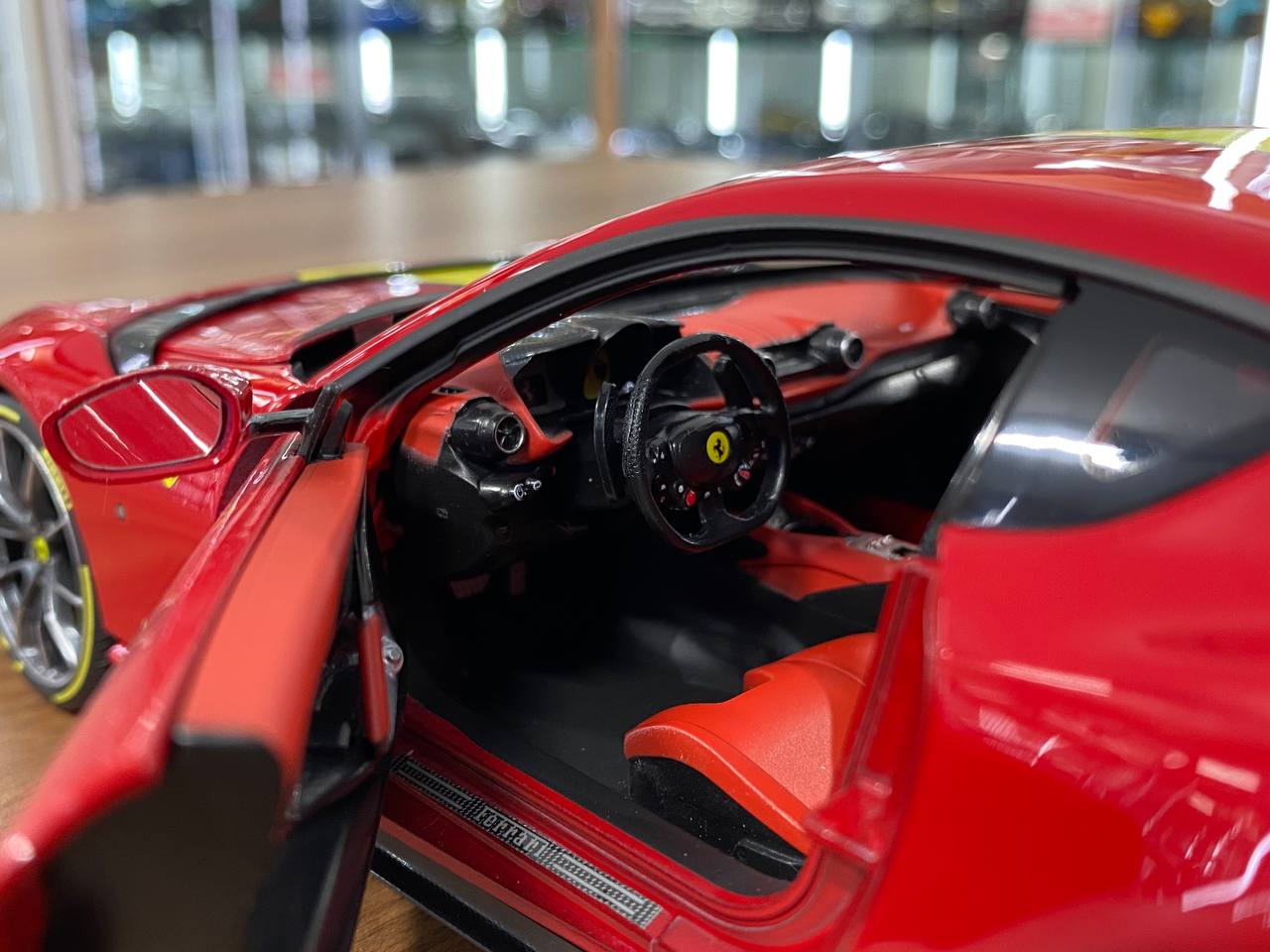 1/18 Diecast Full opening Bburago Signature Series  Ferrari 812 Competizione Red / Yellow stripe
