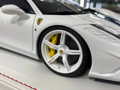1/18 Resin – Davis & Giovanni Models Ferrari 458 Speciale) White with Metallic Blue Stripe  Limited Edition: 20 pcs
