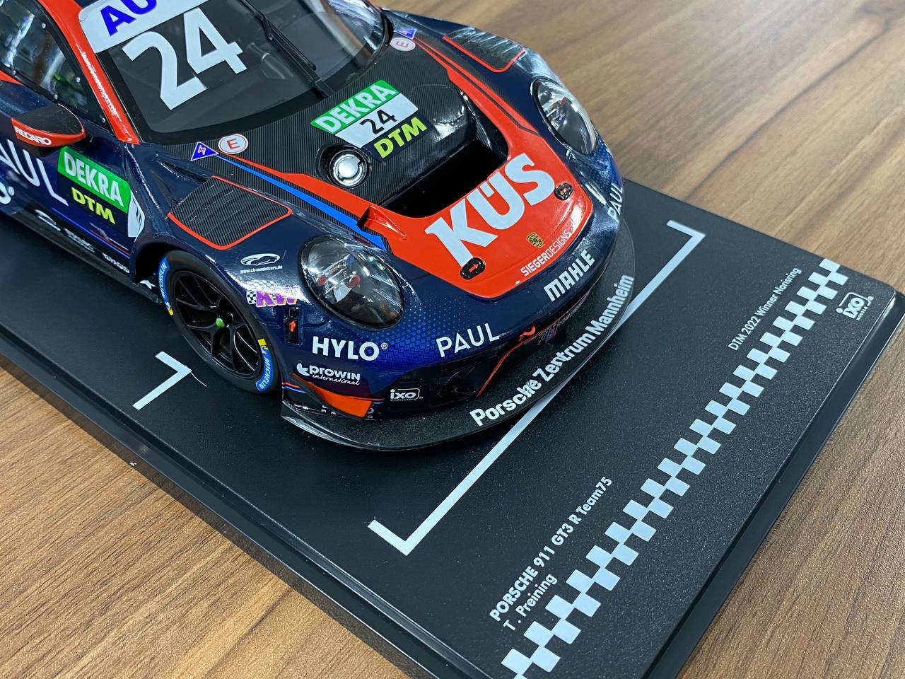 1/18 Diecast ixo Models PORSCHE 911 GT3 R Team75 T. Preining DTM 2022 Winner Norisring Racing blue / Red
