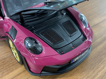 1/18 Metal Diecast – Porsche 911 GT3 RS (2022) Weissach Package | Norev | Full Opening | Sternrubin / Gold Rims