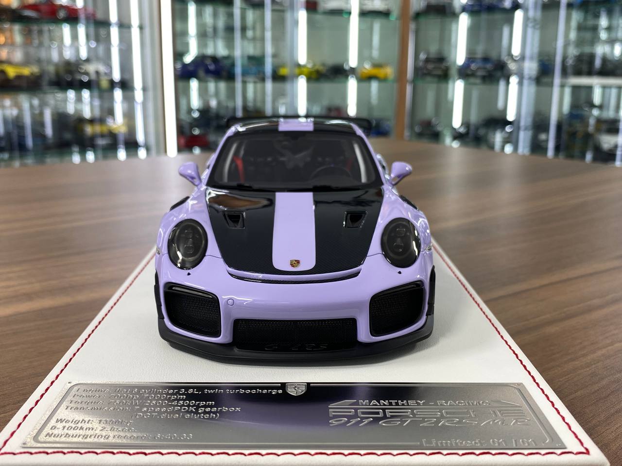 1:18 Resin Model (Not Opening) – Davis & Giovanni Porsche 911 GT3 RS MR Light Purple / Carbon – Limited 1 of 1