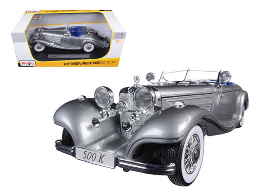 1936 Mercedes 500K Special Roadster Grey Model Car by Maisto