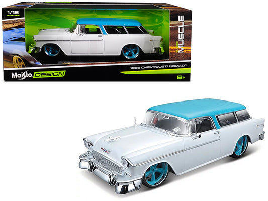1955 Chevrolet Bel Air Nomad Metallic White with Blue Top "Classic Muscle"